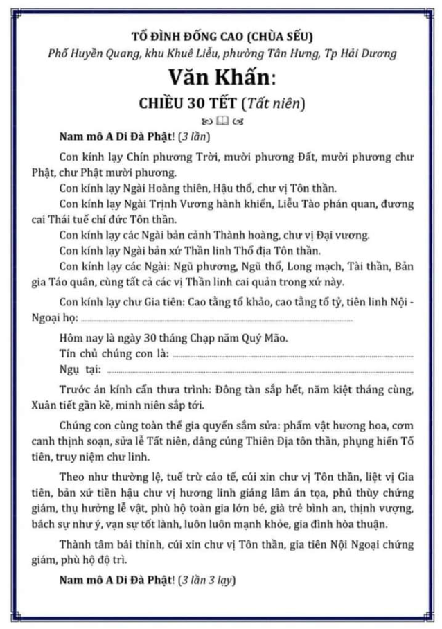 Văn khấn Giao thừa ngoài trời